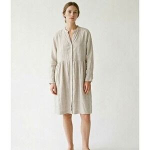 Esby Apparel Charlotte Shirt Dress Womens M/L Linen Pinstripe Button Down Midi
